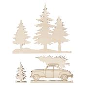 Motifs bois Arbres et voiture