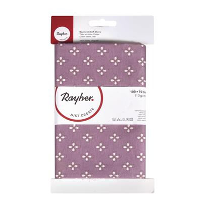 Tissu en coton mauve fleurs blanches
