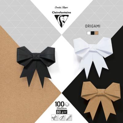 Papier Origami Uni - Blanc Noir Kraft
