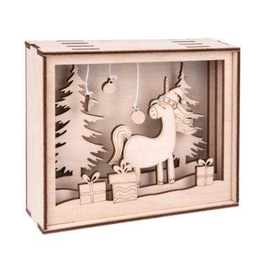 Cadre 3D en bois Licorne d'hiver