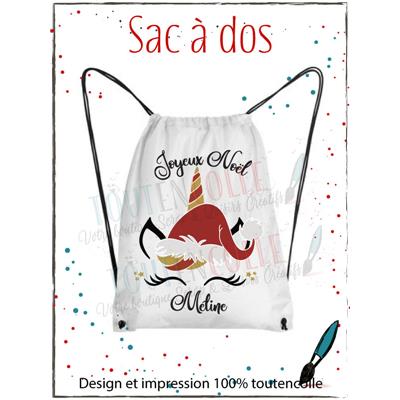 Sac à dos "méline"<br>Licorne de Noël + Prénom