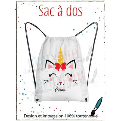 Sac à dos chaticorne + prénom