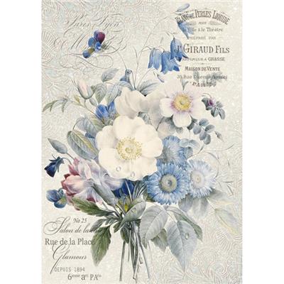 papier de riz A4 : Grand bouquet bleu