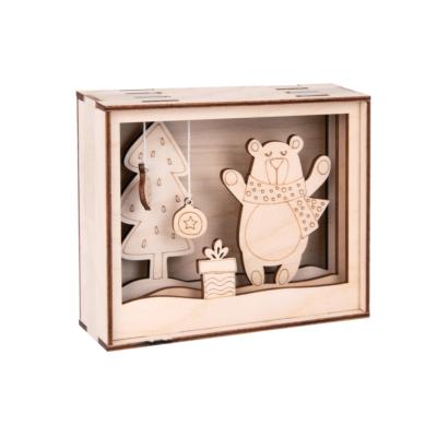 Cadre 3D en bois Ours d'hiver