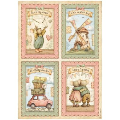 feuille de riz - cozy family - 4 cards